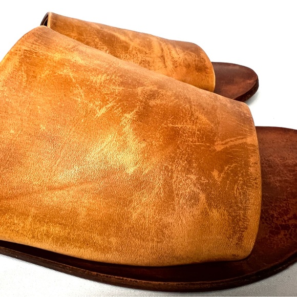 Free People Leather Slide Sandals Cognac  Tan Distressed Boho Minimalist Size 9 - Picture 6 of 8